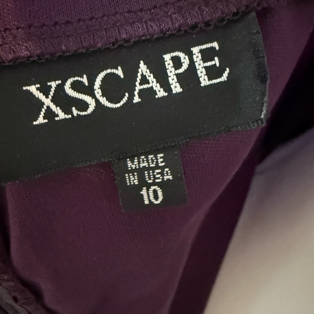 Xscape Ruched Dress Purple Size 10 lace cap sleeve fully lined drape chest - Picture 12 of 12